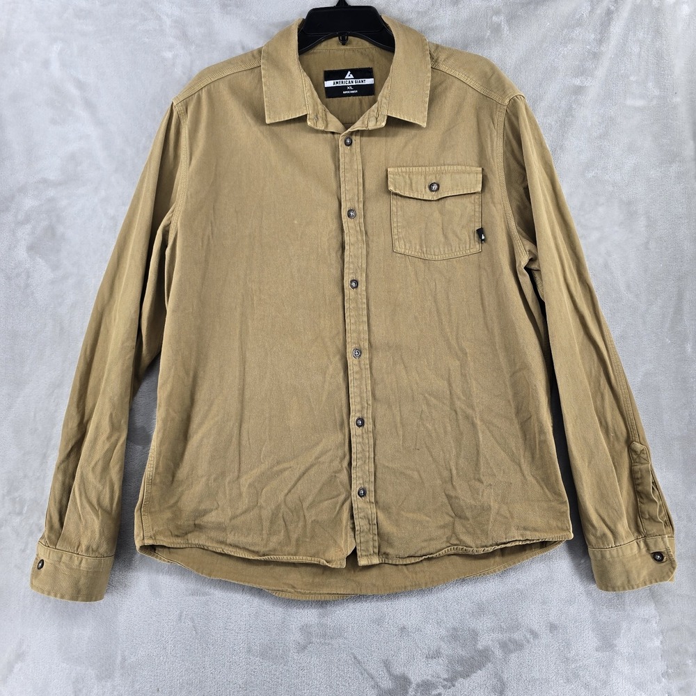 American Giant Mens Xl Tan Canvas Button Up‎ Long Sleeve Flaws